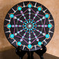 A. 12.5" Mandala Hand-Painted on Upcycled Barstool Seat, With Stand - TURQUOISE WAGON WHEEL - #2401