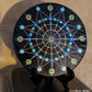 B. 12.5" Mandala Hand-Painted on Upcycled Barstool Seat, with Stand - AQUA/GOLD STAR - #2402