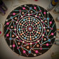 C. 12.5" Mandala Hand-Painted on Upcycled Barstool Seat, with Stand - FIERY FLYWHEEL - #2403