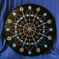 B. 12.5" Mandala Hand-Painted on Upcycled Barstool Seat, with Stand - AQUA/GOLD STAR - #2402