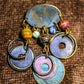 Set of Two Boho Brass & Bead Brooches - 2-3/4" and 2-1/2" length