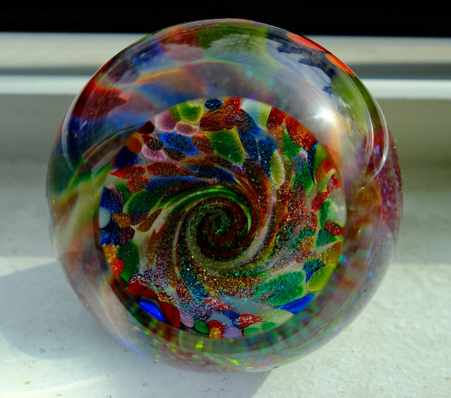 Multicolored and Glittery Art Glass Piece or Paperweight - 2-1/4" , 1-3/4" tall approximately