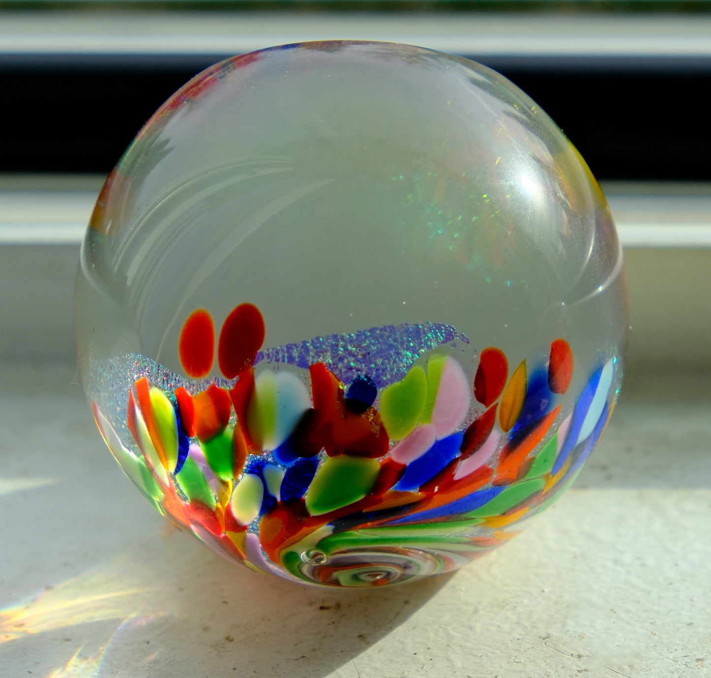 Multicolored and Glittery Art Glass Piece or Paperweight - 2-1/4" , 1-3/4" tall approximately