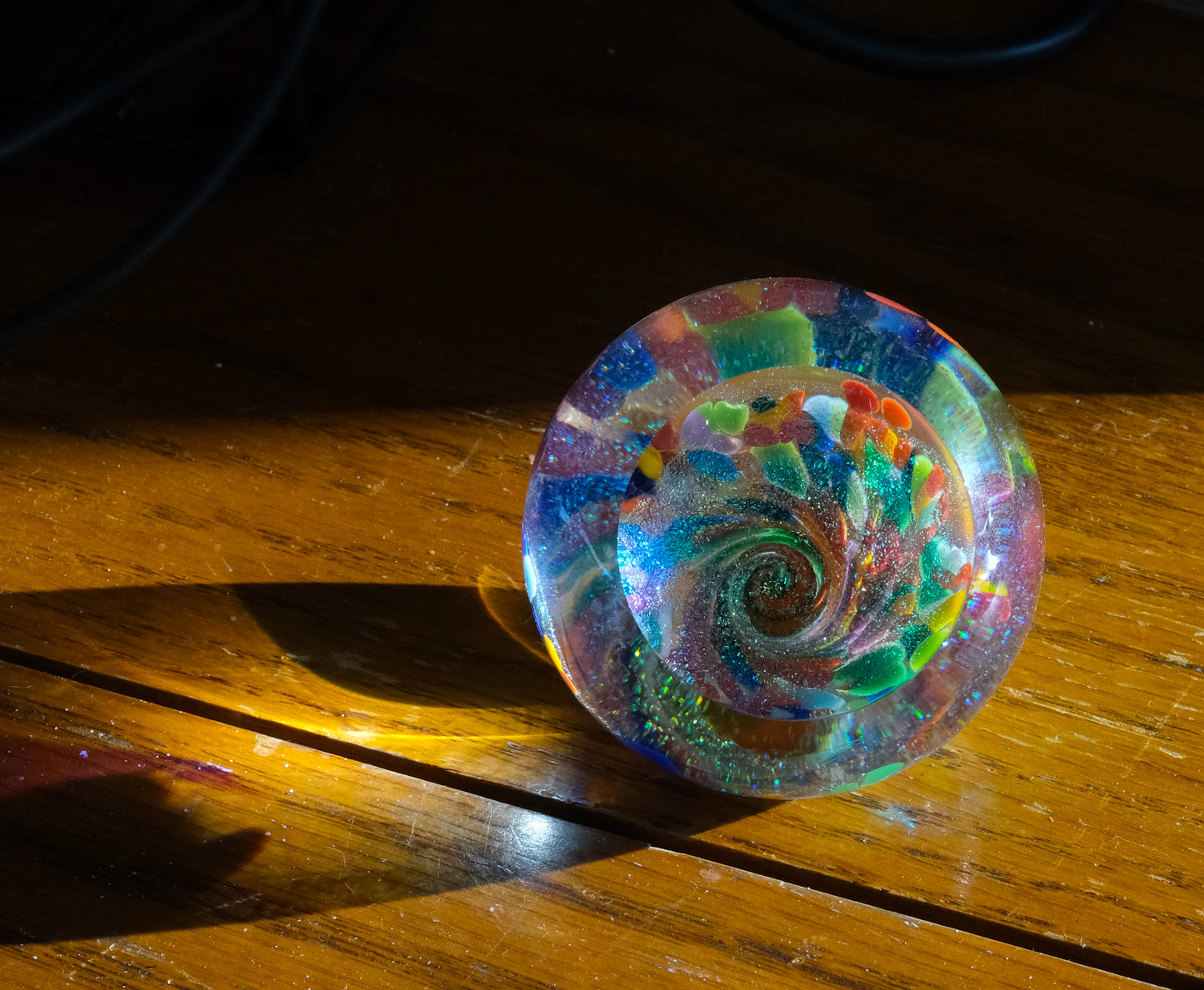 Multicolored and Glittery Art Glass Piece or Paperweight - 2-1/4" , 1-3/4" tall approximately