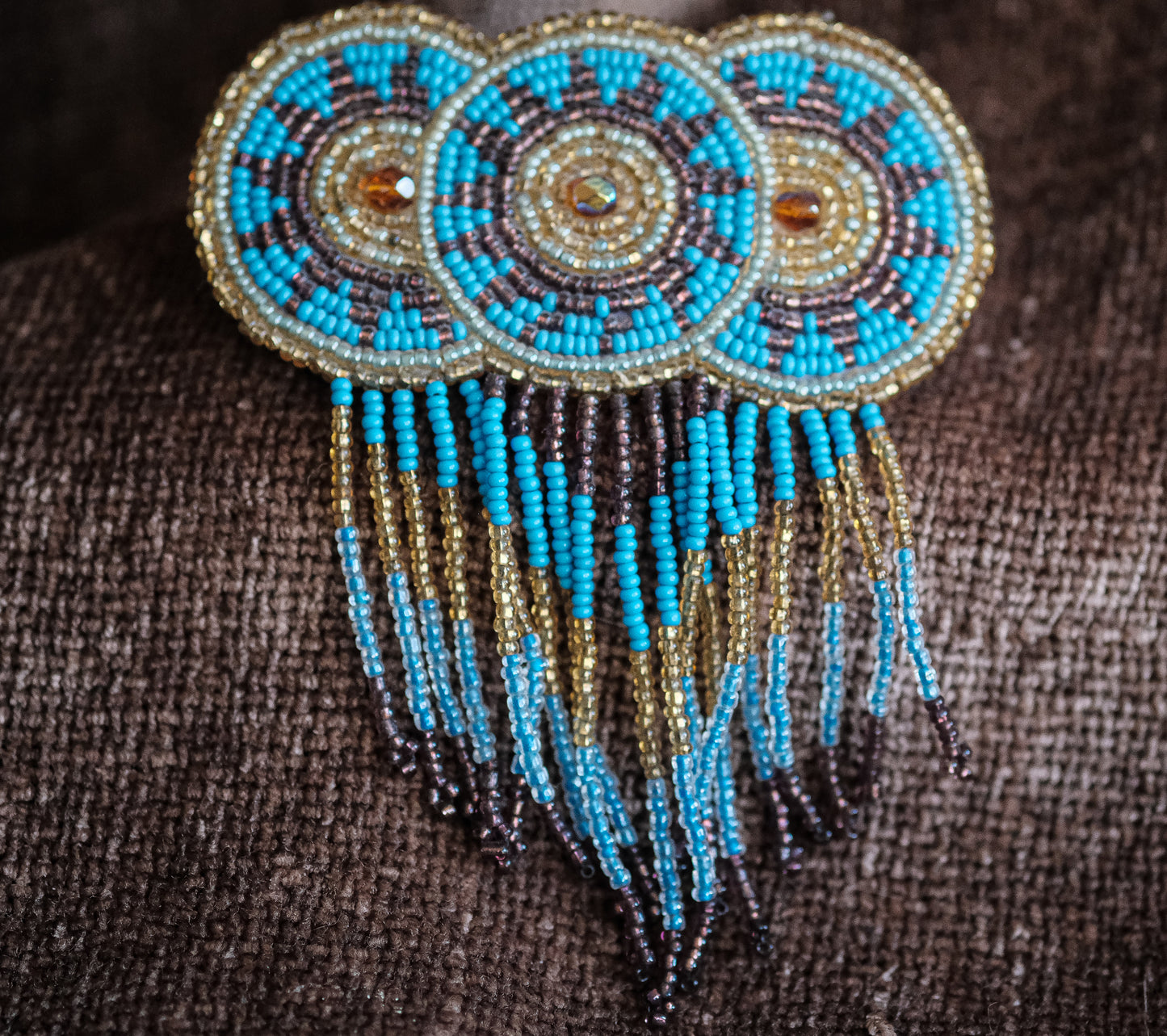 Native American Handcrafted Beaded Hair Barrette - 3-1/2" wide and 4-1/2 inches top to bottom of dangling beads