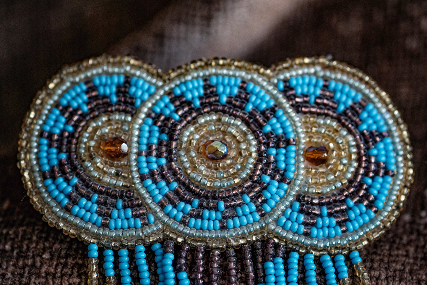 Native American Handcrafted Beaded Hair Barrette - 3-1/2" wide and 4-1/2 inches top to bottom of dangling beads