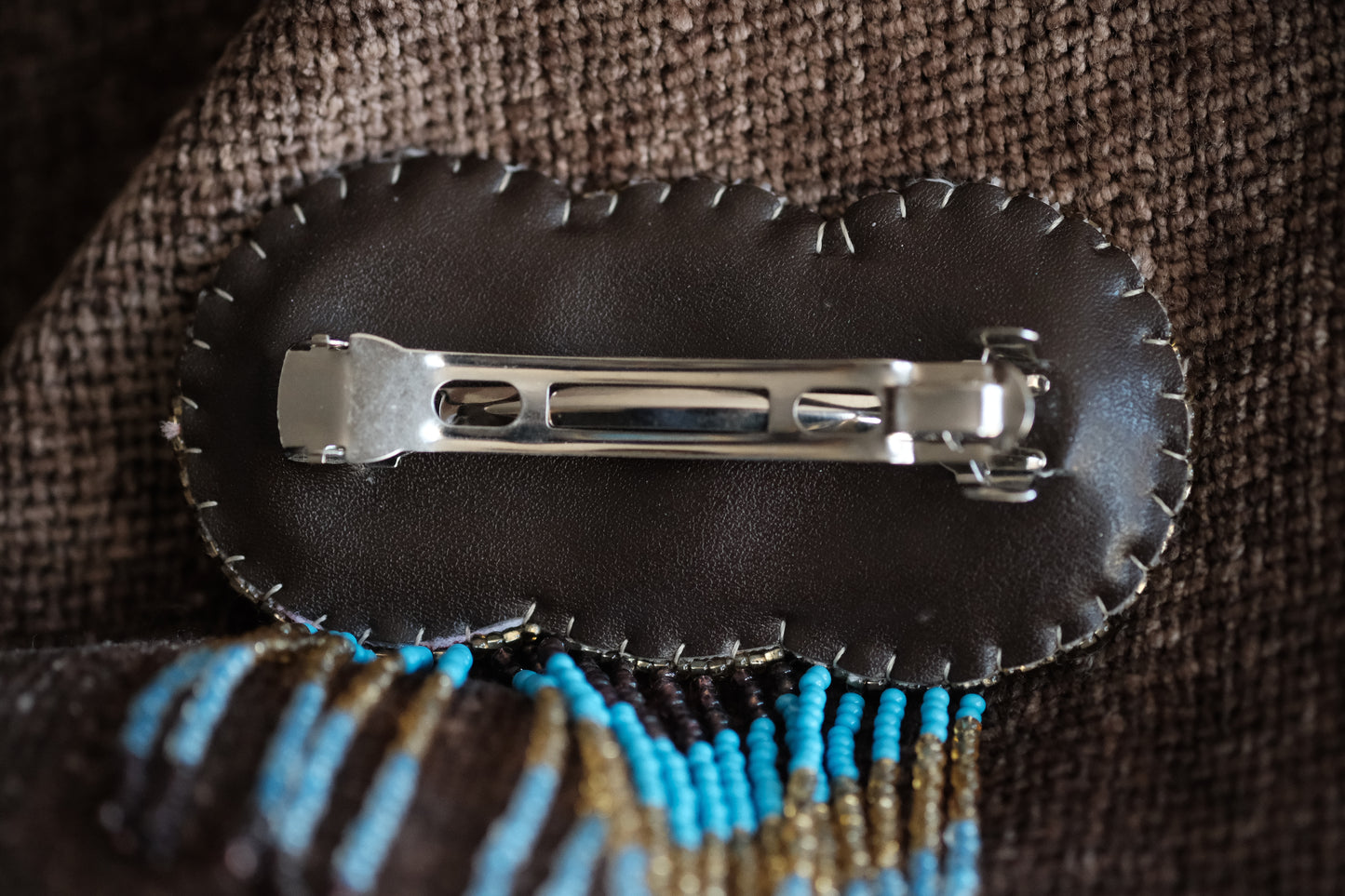 Native American Handcrafted Beaded Hair Barrette - 3-1/2" wide and 4-1/2 inches top to bottom of dangling beads