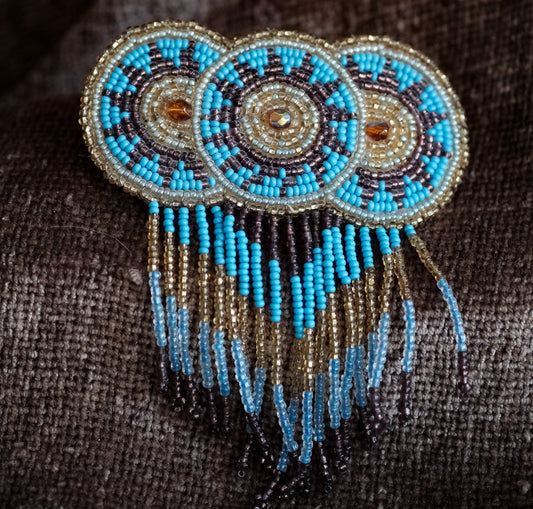 Native American Handcrafted Beaded Hair Barrette - 3-1/2" wide and 4-1/2 inches top to bottom of dangling beads