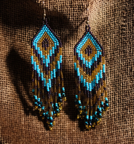 Handmade Beaded Earrings - 5" long including finding/hook