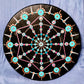 A. 12.5" Mandala Hand-Painted on Upcycled Barstool Seat, With Stand - TURQUOISE WAGON WHEEL - #2401